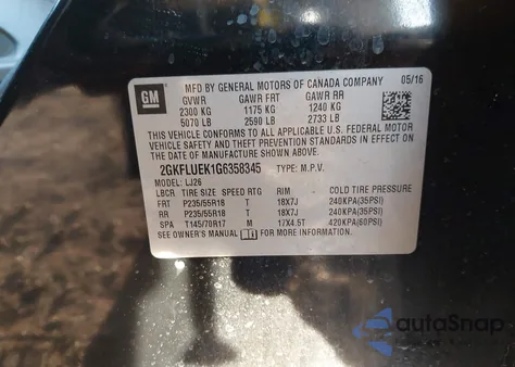 2016 GMC Terrain Slt z USA, uszkodzony, nr VIN 2GKFLUEK1G6358345